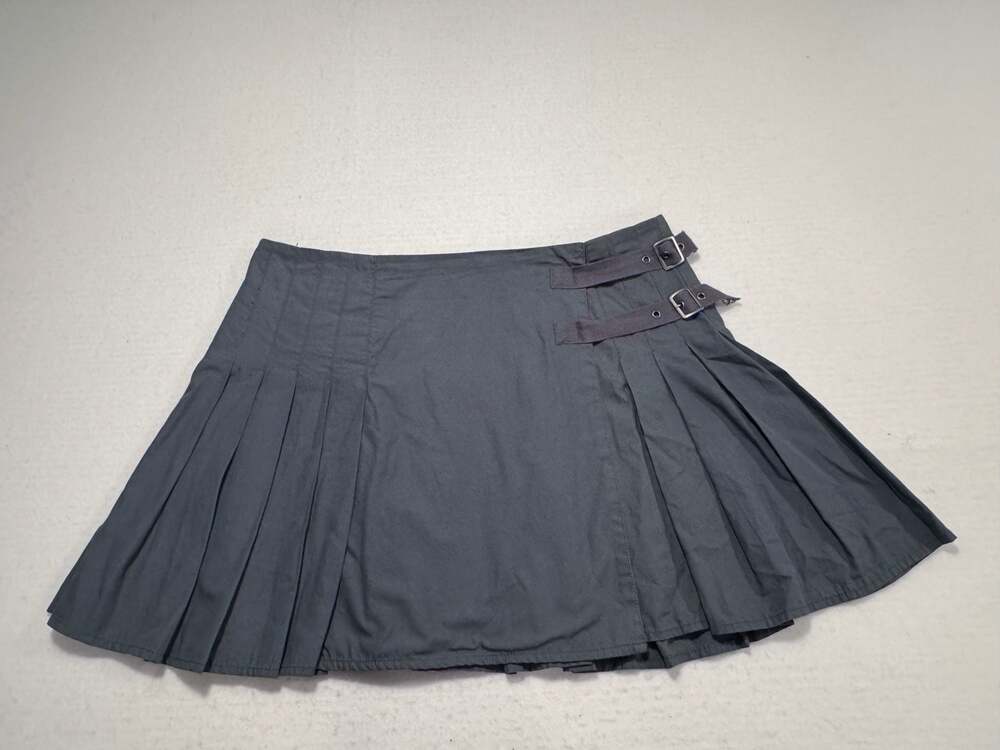 Leith Gray Pleated Mini Skirt Asymmetrical Buckle Strap Size Large